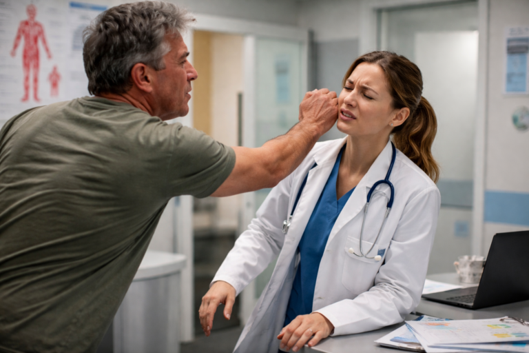 Tense confrontation in a doctor's office