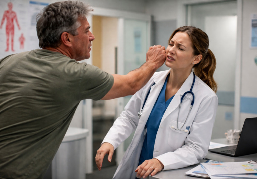 Tense confrontation in a doctor's office